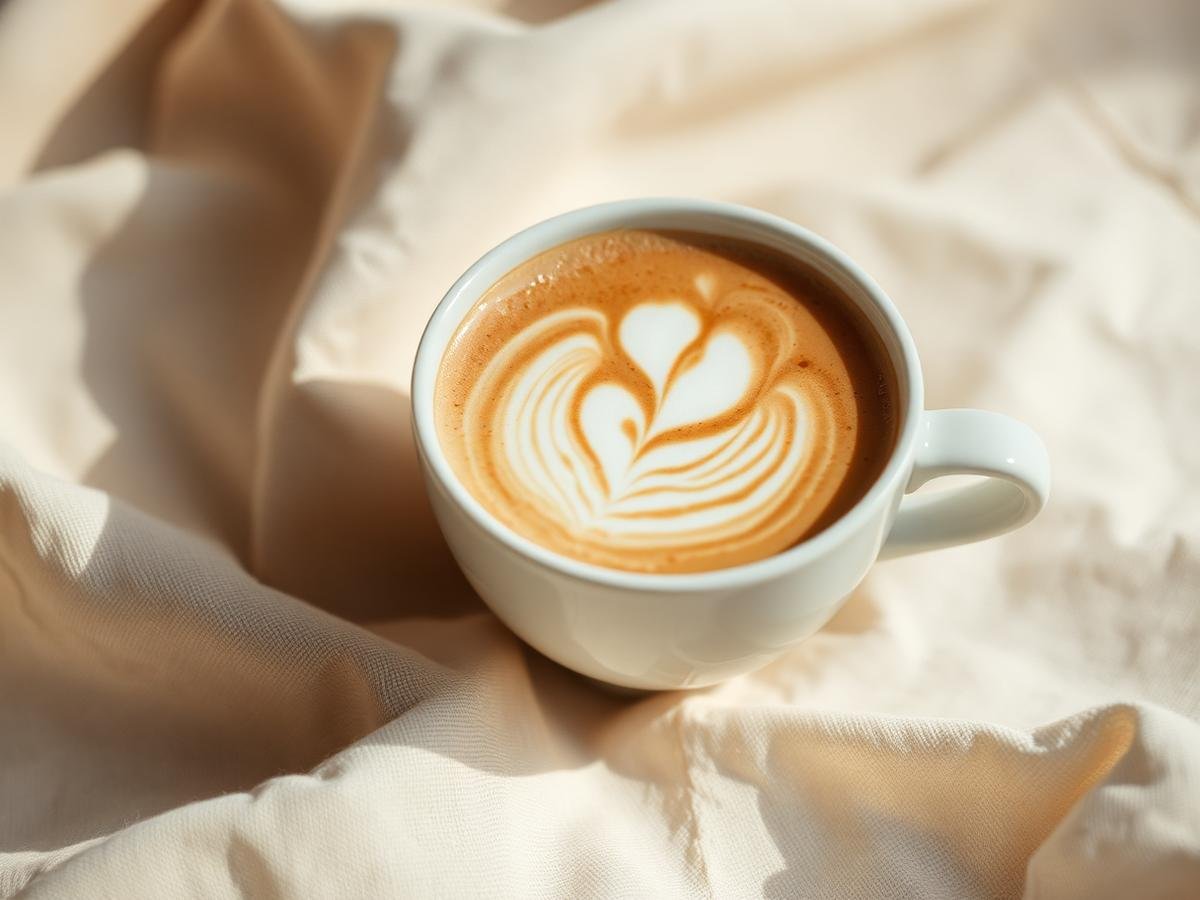 Illustrative photograph of a cup of coffee with latte art